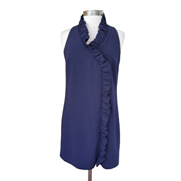 Trina Turk Atlantis Navy Blue Ruffle Mini Dress Size 4 Sleeveless Shift - Picture 1 of 8